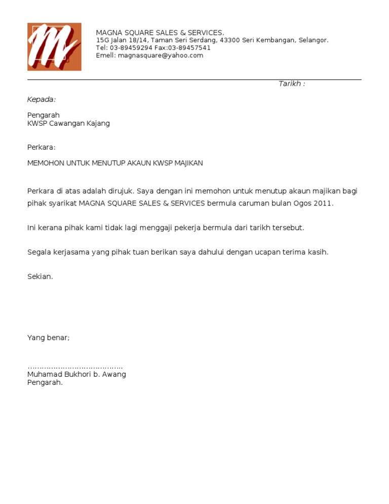 Surat Pengesahan Majikan Kwsp Letter 7saudara Com