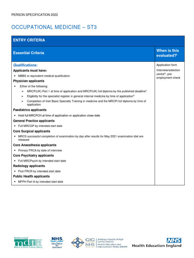 ST3 Occupational Medicine Entry Criteria | PDF | General Practitioner ...