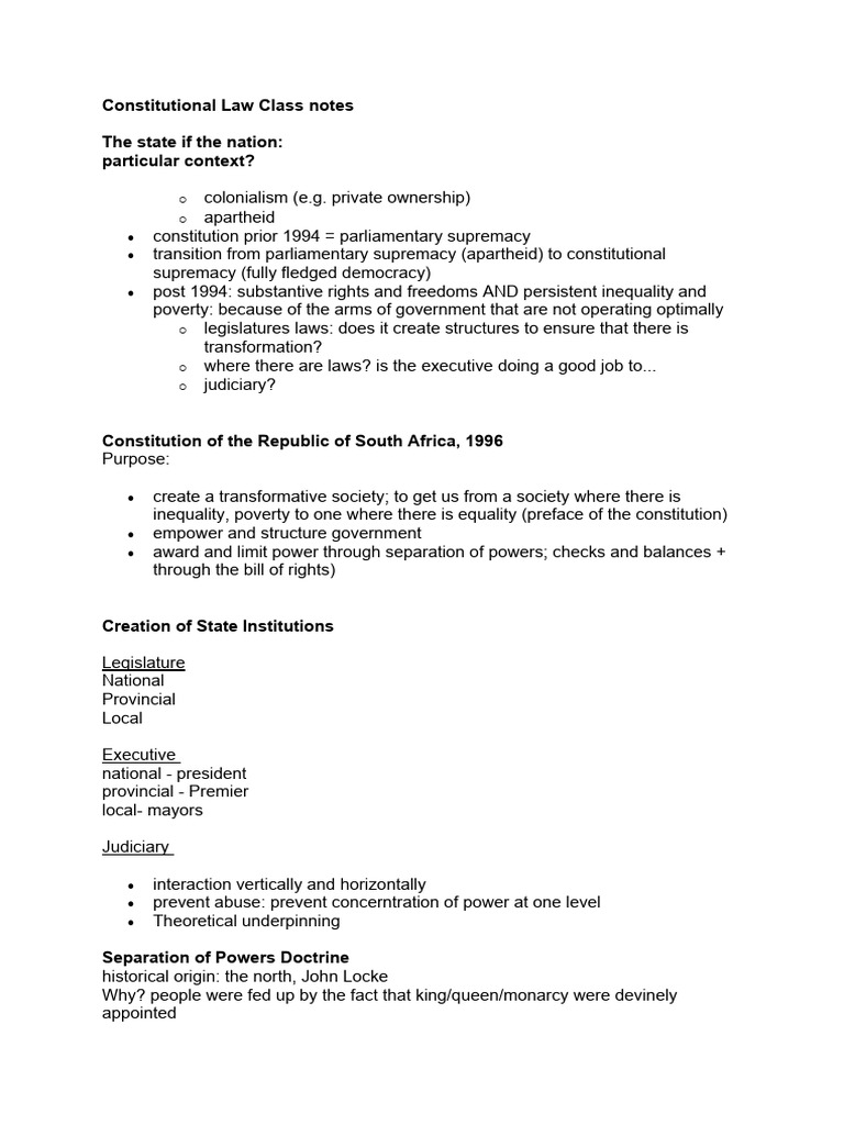 South Africa's Constitutional Law Overview | PDF | Separation Of Powers ...