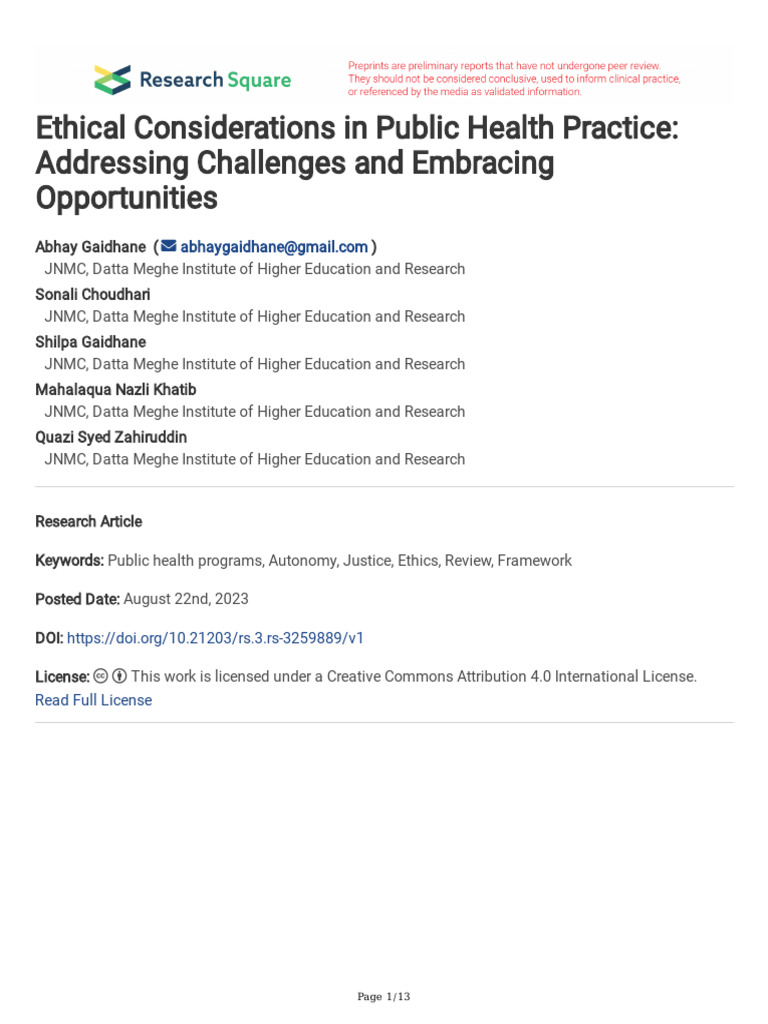 Ethical Challenges in Public Health Practice | PDF | Public Health ...