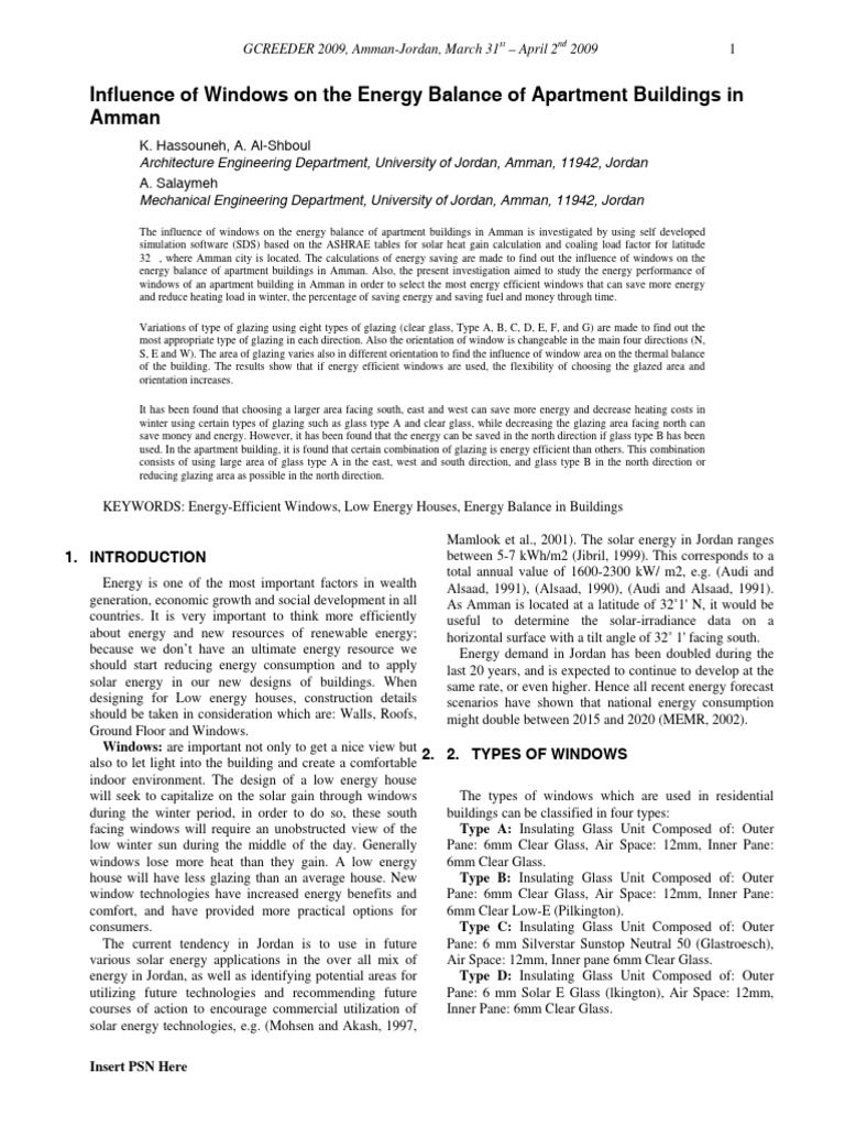 Influence of Windows On The Energy Balance3 | PDF | Window | Efficient ...