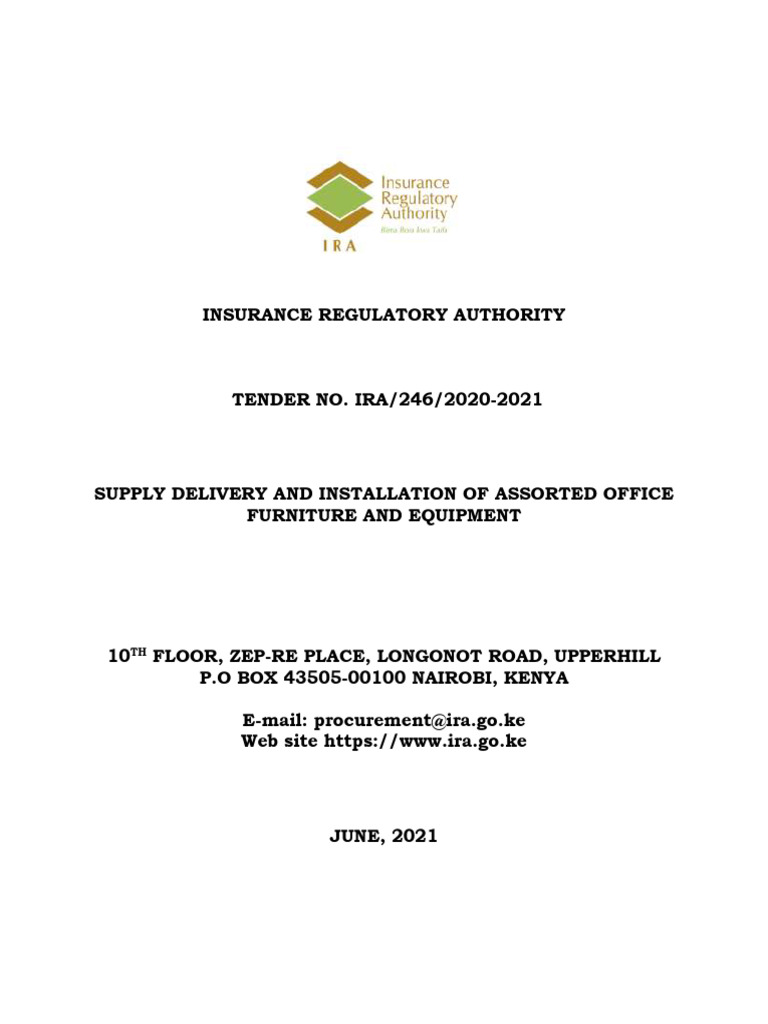 Tender Document For Supply and Delivery of Office Furniture and