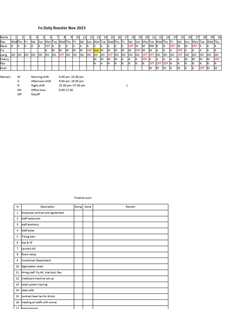 November 2023 Duty Roster Schedule | PDF