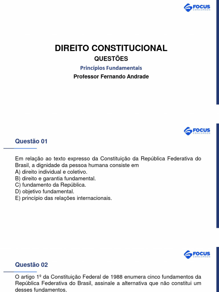 Questões Principios Fundamentais | PDF | Constituição | Federação