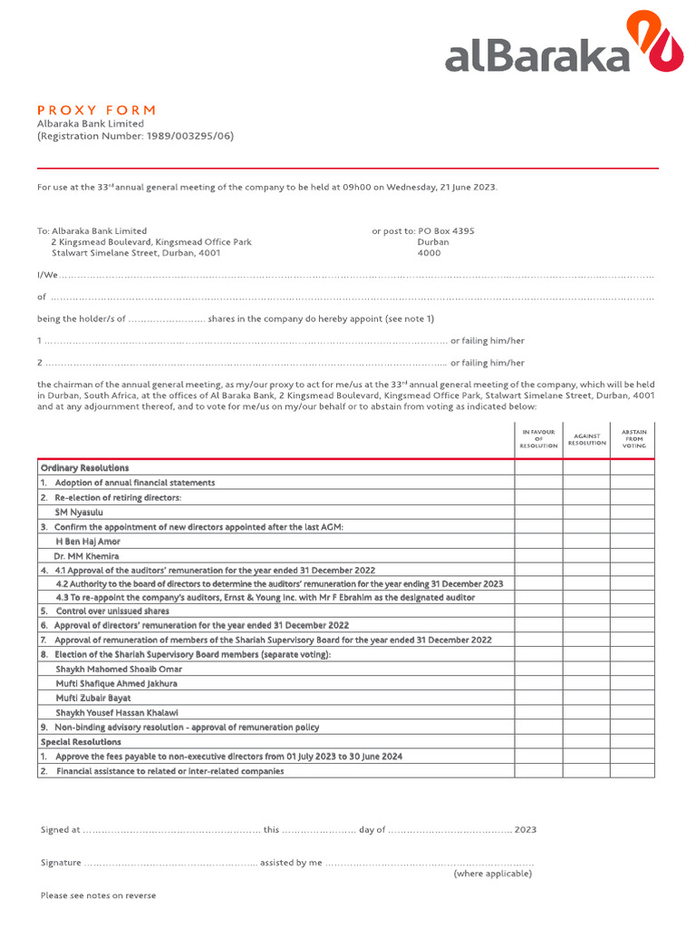 Annual General Meeting Resolutions | PDF | Proxy Voting | Government