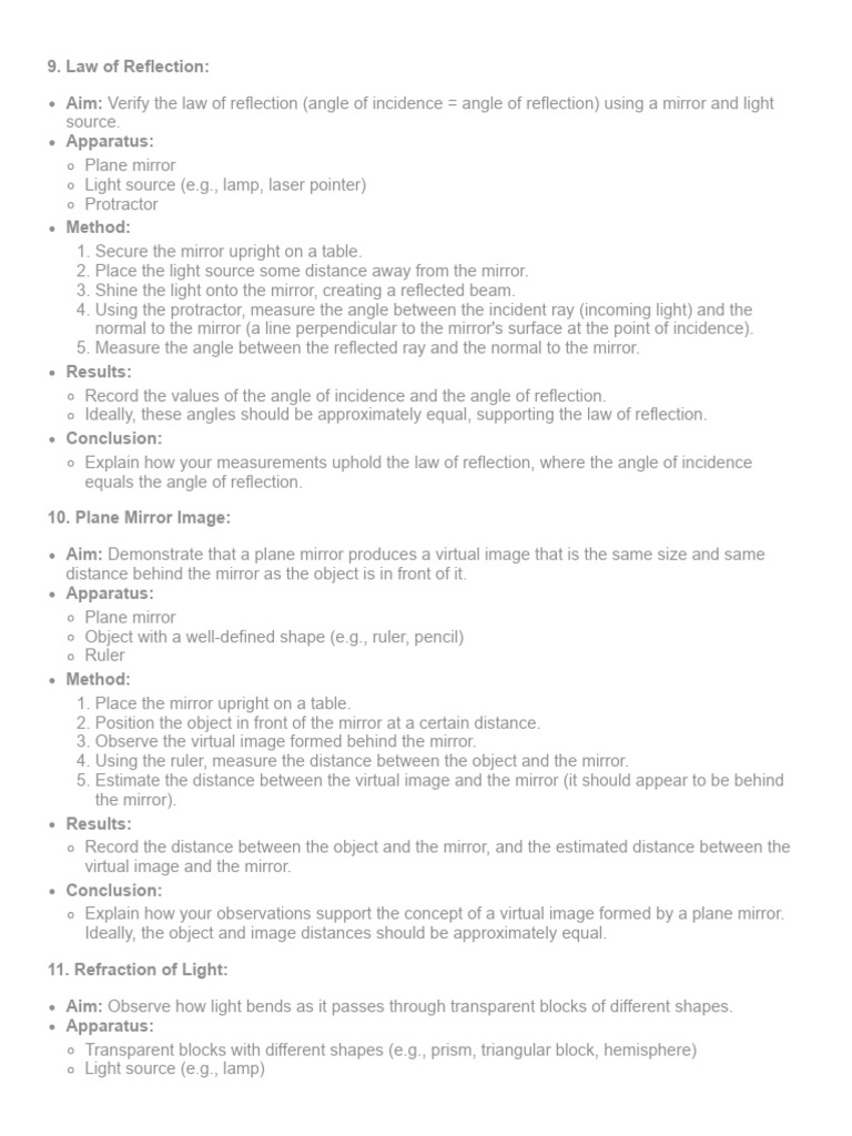 Light Reflection and Refraction Experiments | PDF | Mirror | Reflection ...