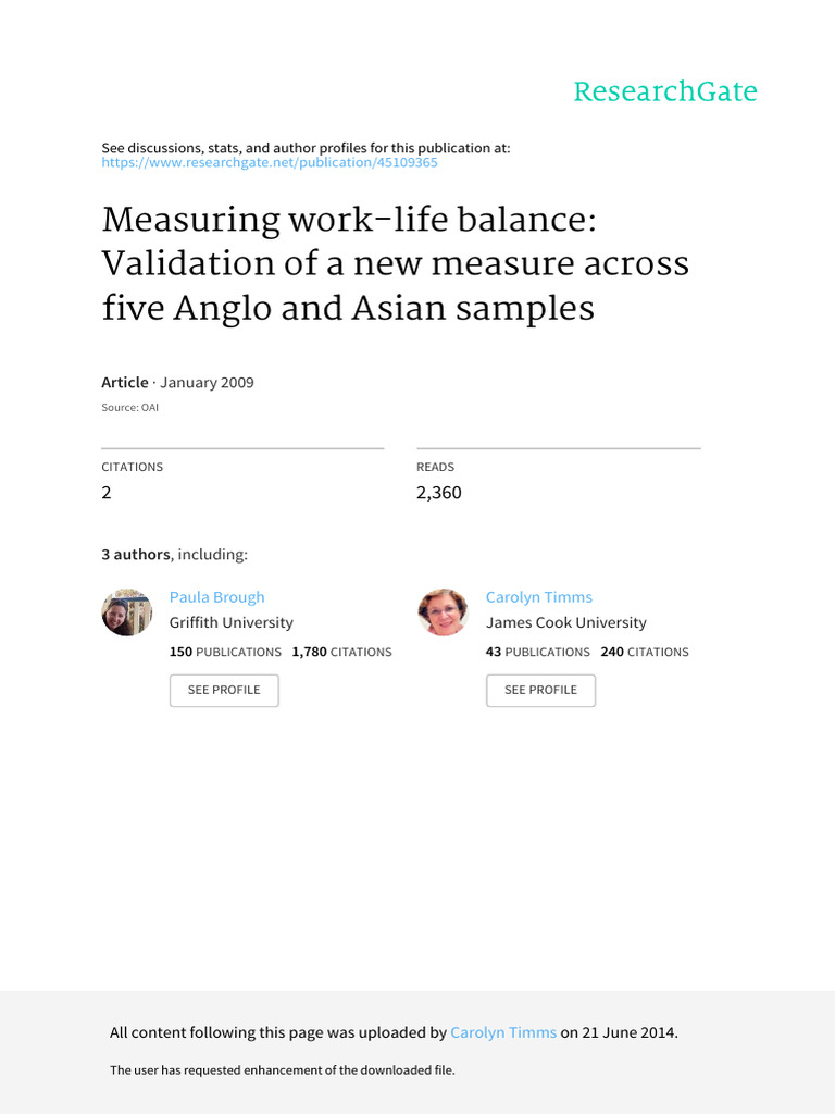 Measuring Work Life Balance Validation o | PDF | Survey Methodology ...