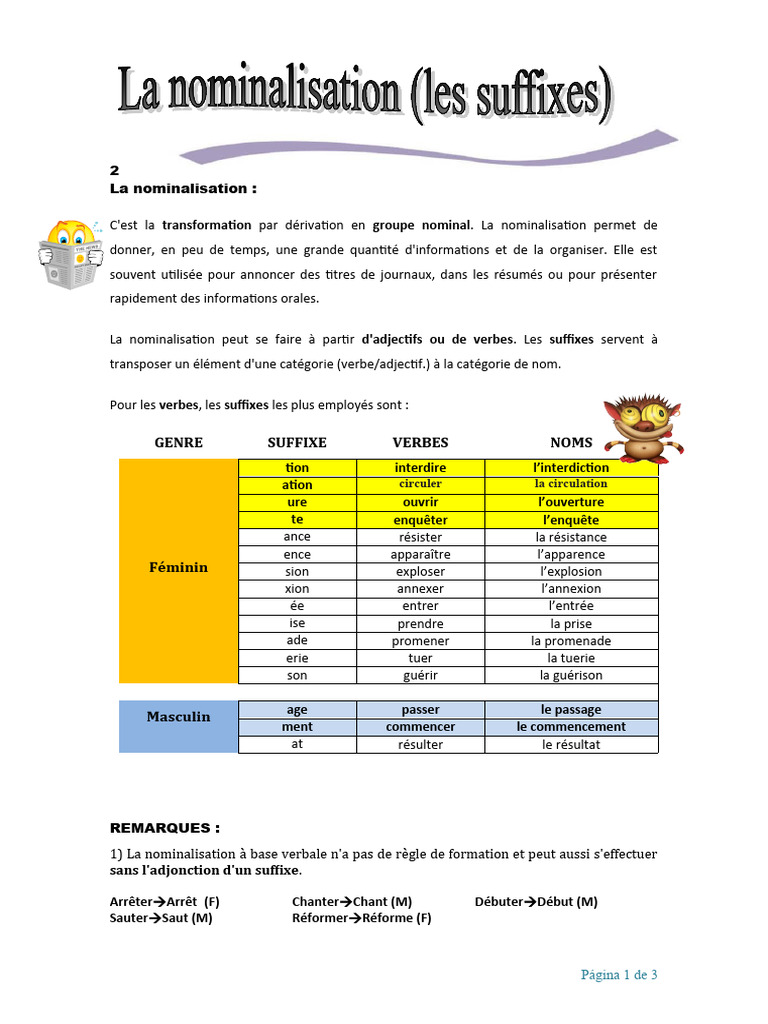 Guide sur la nominalisation des verbes | PDF | Grammaire | Typologie ...