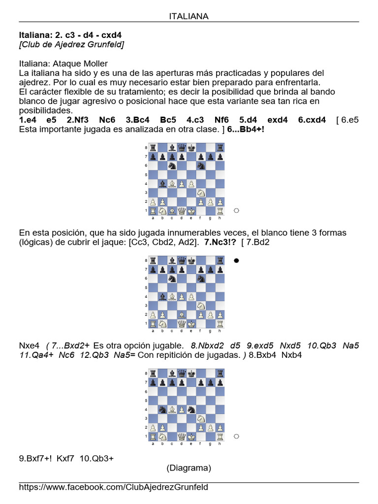 Italiana 2.c3 d4 cxd4 | PDF | Juegos de habilidad mental | Ajedrez