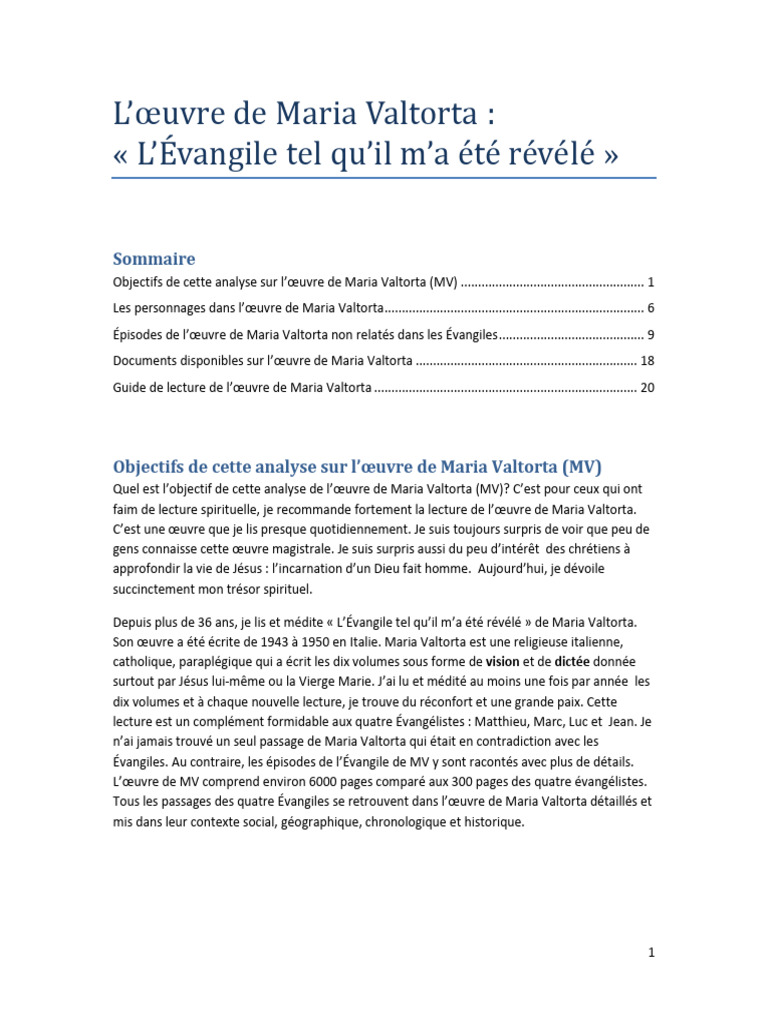 Analyse de l'œuvre de Maria Valtorta | PDF | Marie, mère de Jésus ...