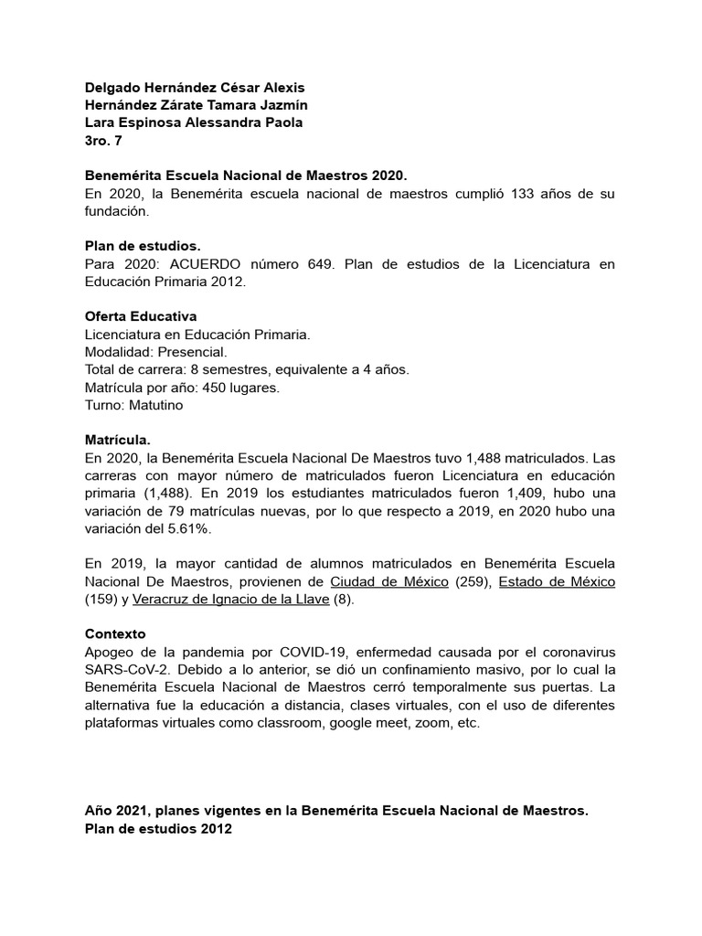 Benm 2020-2024 | PDF | Maestros | Plan de estudios