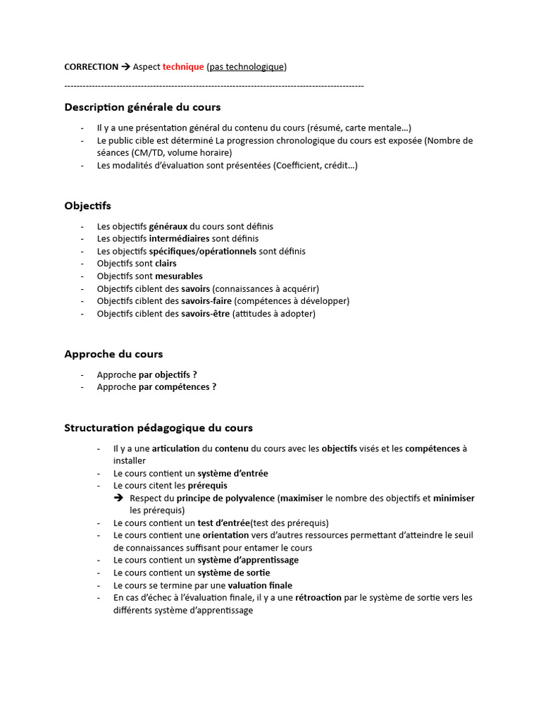 Plan de cours : Objectifs et évaluation | PDF