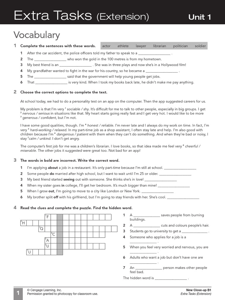 Vocabulary and Grammar Tasks for B1 | PDF