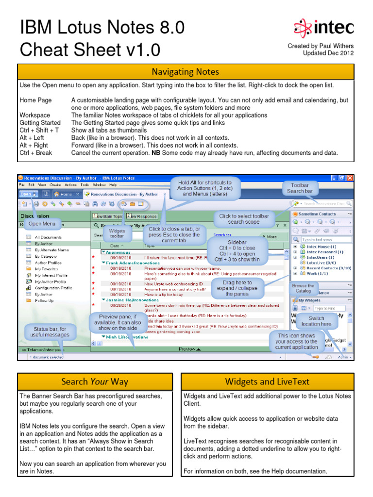 Lotus Notes 8.0 Cheat Sheet Guide | PDF | Database Index | World Wide Web