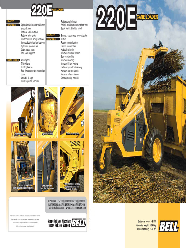 220E Cane Loader Specifications Overview | PDF | Truck | Horsepower