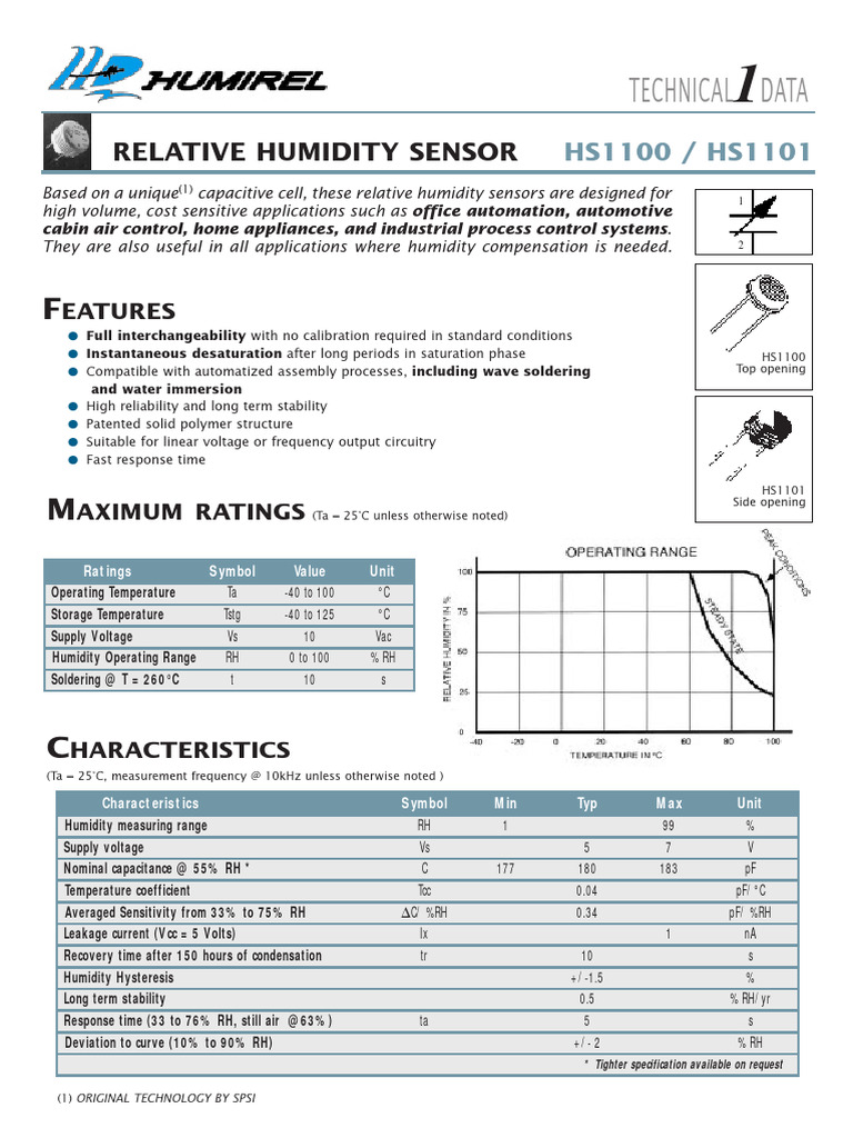 Humidity HS1101LF B | PDF | Capacitor | Accuracy And Precision