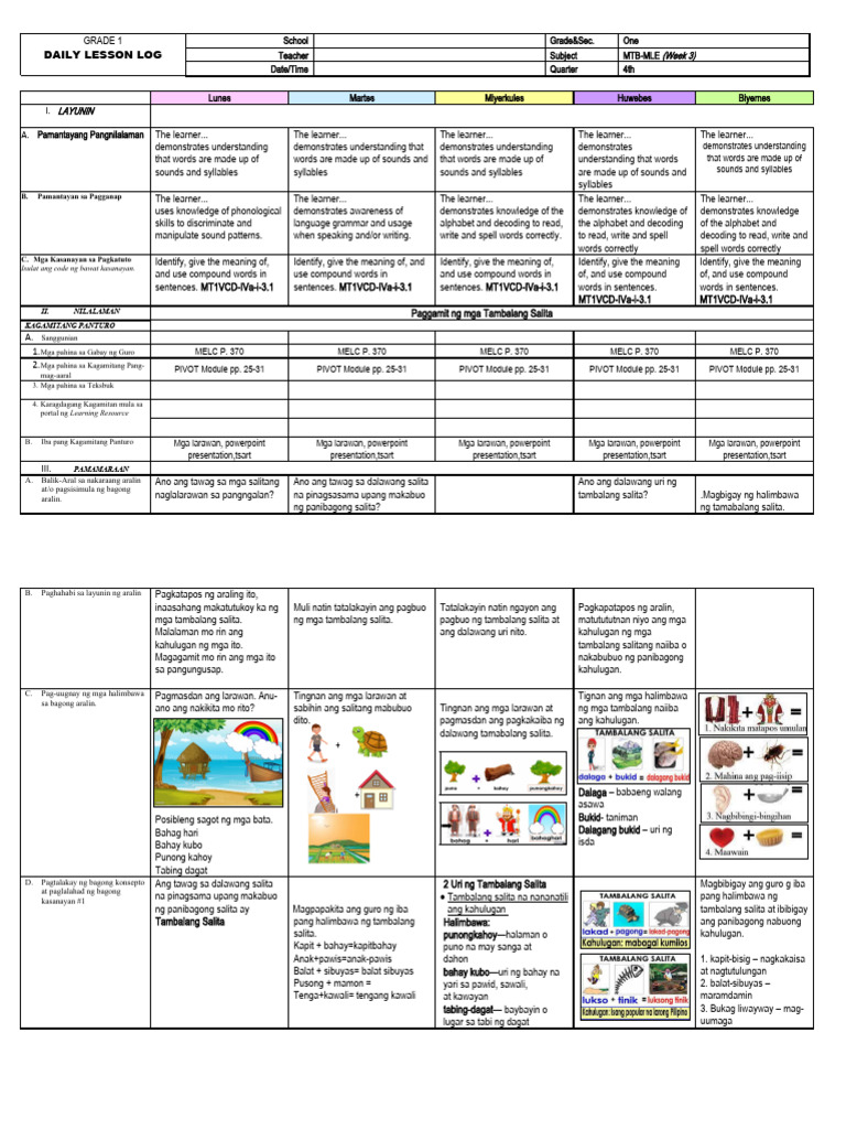Tambalang Salita sa MTB-MLE Grade 1 | PDF | Word | Lexical Semantics
