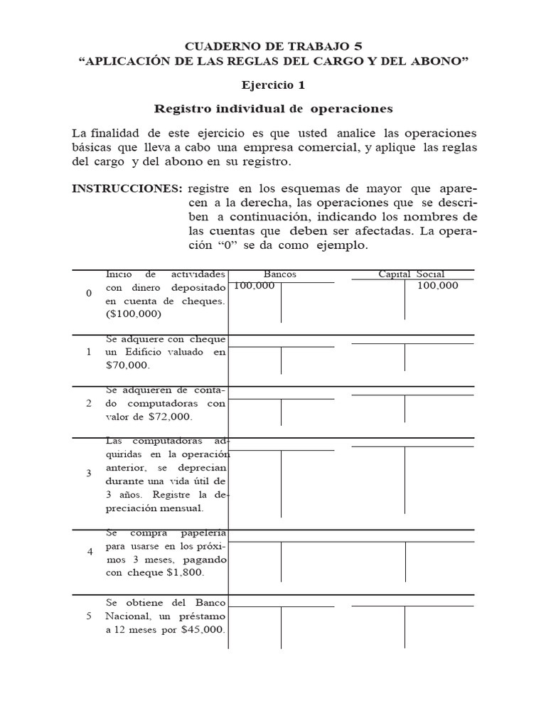 Reglas de Cargo y Abono: Ejercicios | PDF | Economias | Dinero