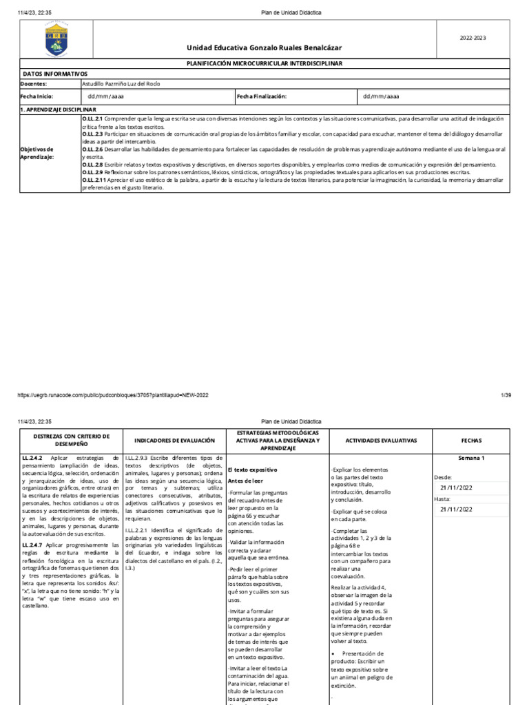 2 Plan de Unidad Didáctica | PDF | Evaluación | Aprendizaje