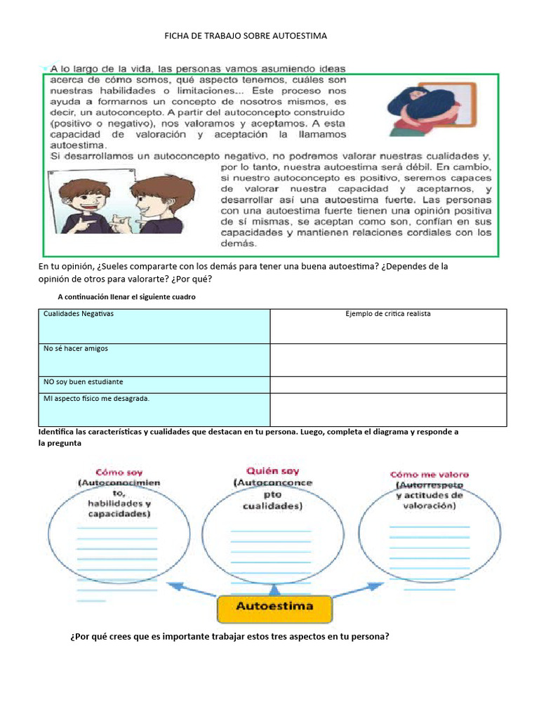 Ficha de Trabajo sobre Autoestima | PDF | Crecimiento personal y ...