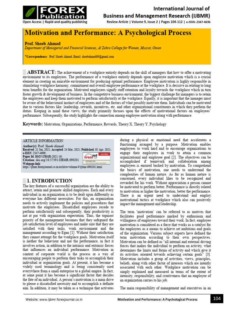 Motivation and Performance - A Psychological Proces | PDF ...