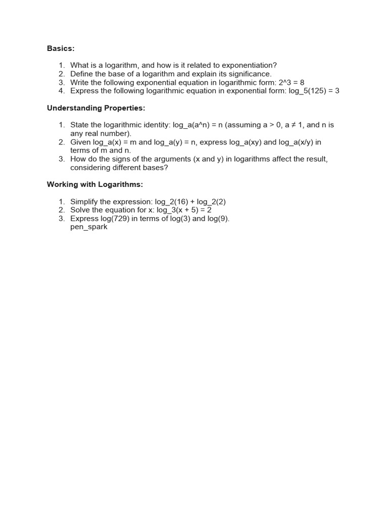 Logarithm Questions PDF