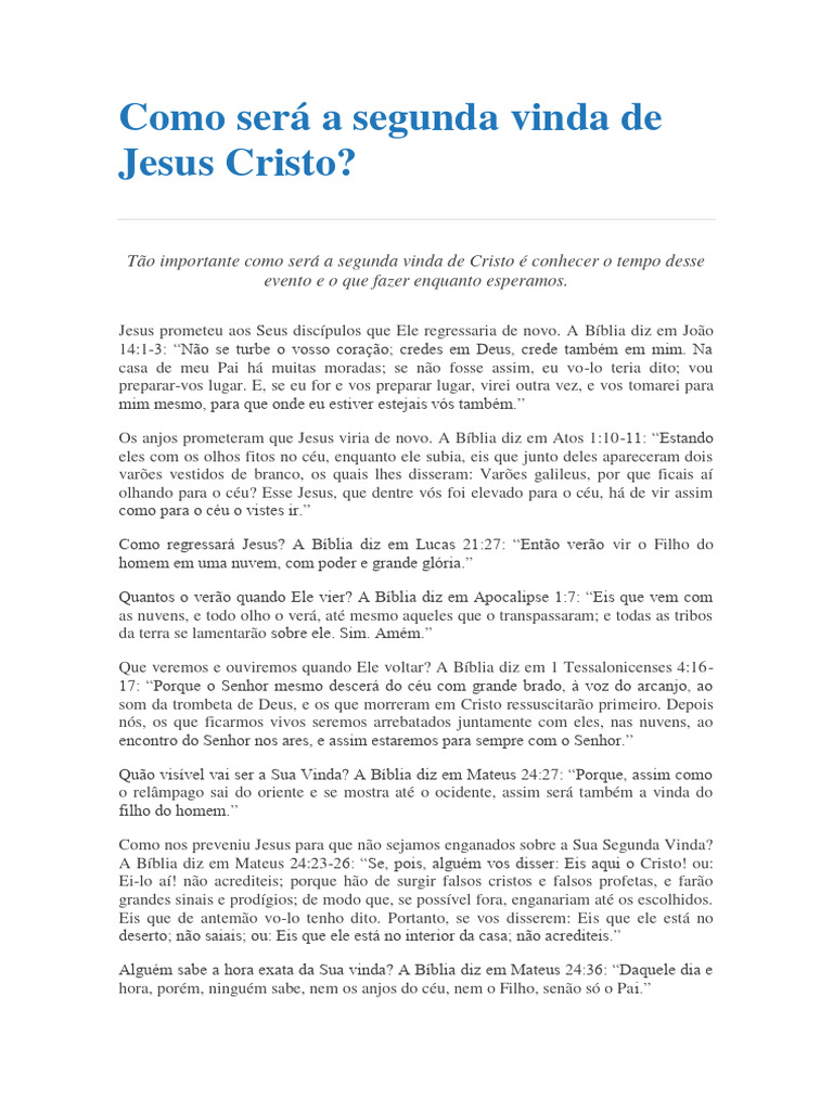 Estudo Sobre A Segunda Vinda de Jesus | PDF | Jesus | Segunda vinda de ...