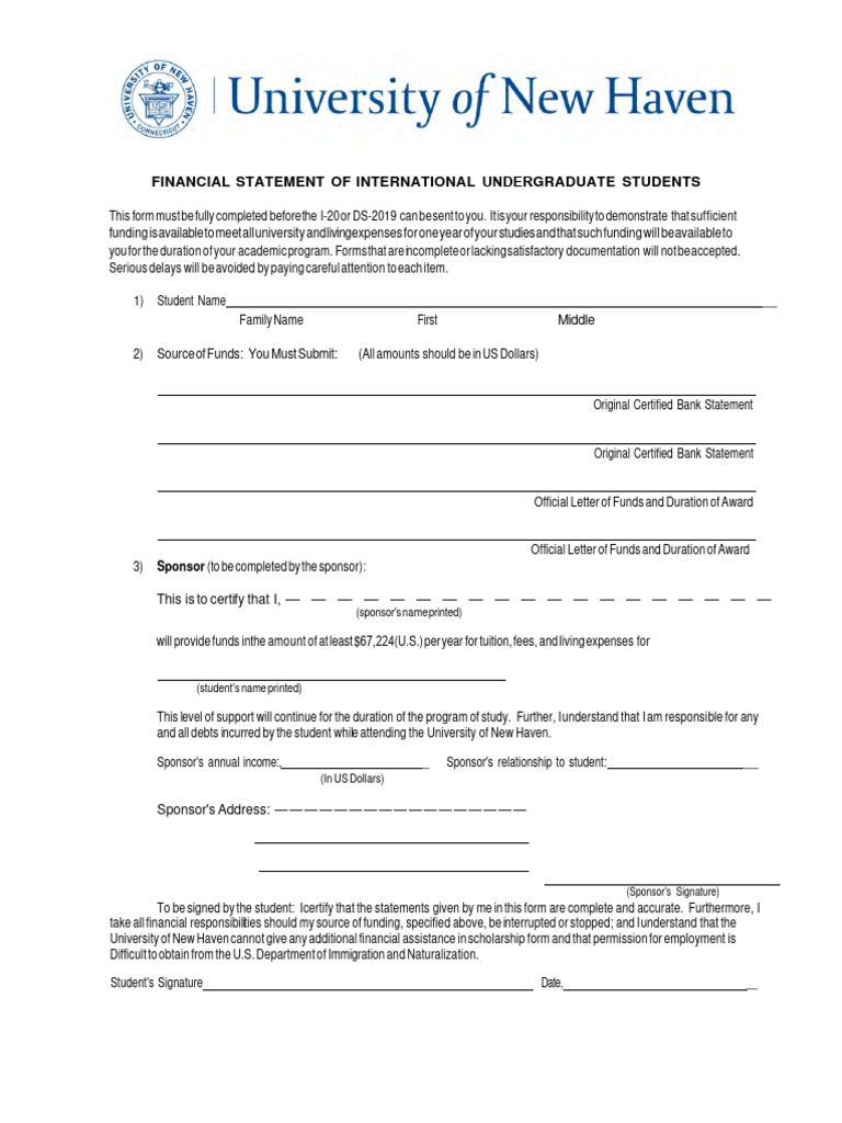 Financial Statement of International Students Undergraduate 2023 2024 ...