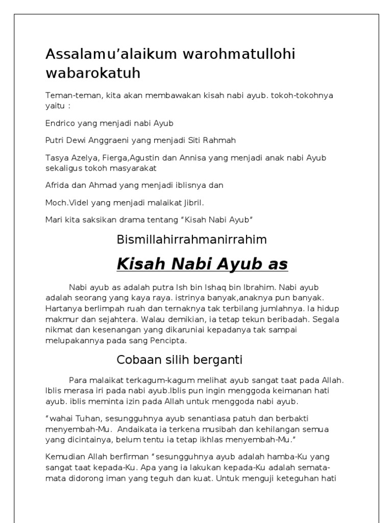 Drama Kisah Nabi Ayub dan Ujiannya | PDF