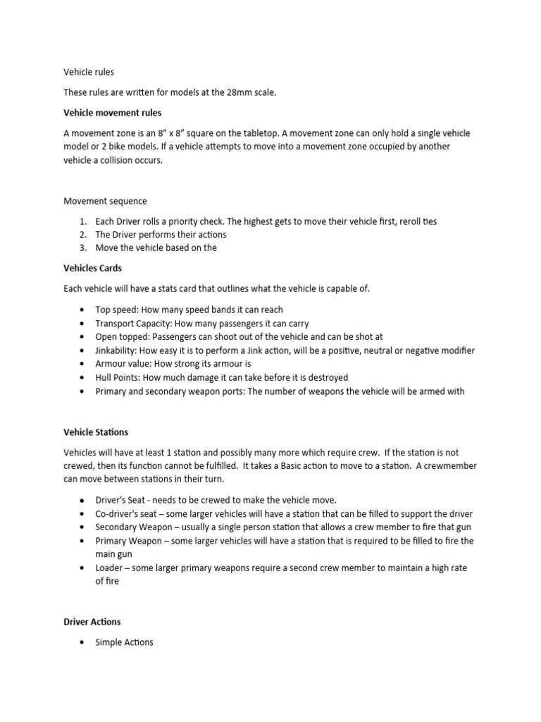 Vehicle rules | PDF | Vehicles | Armoured Fighting Vehicles