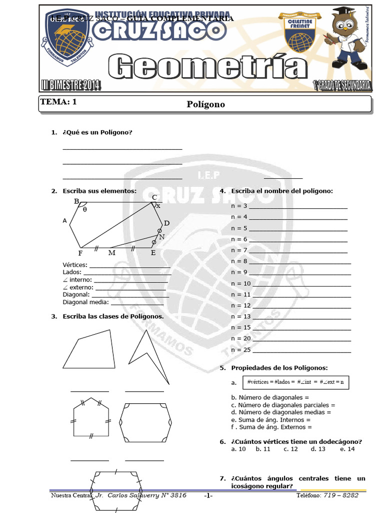 Guía de Polígonos para Secundaria | PDF | Rectángulo | Geometría