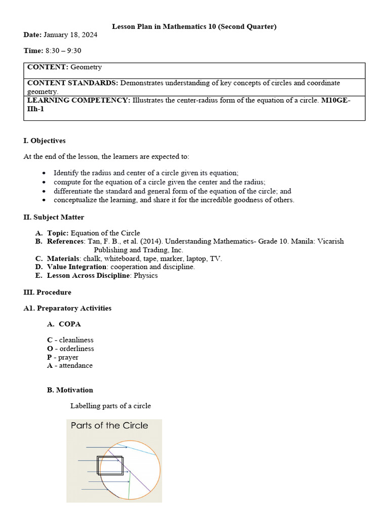 Geometry Lesson Plan: Circle Equations | PDF | Circle | Equations