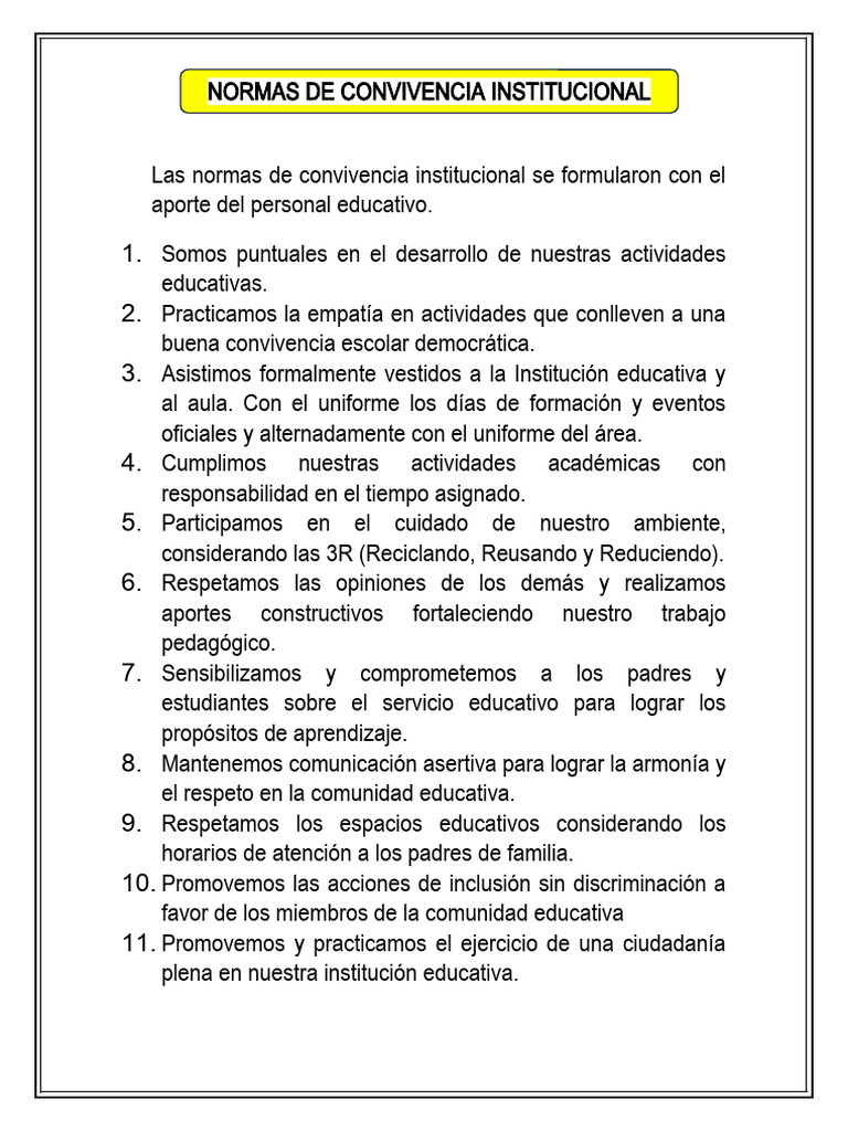 Normas de Convivencia Escolar 2023 | PDF | Salón de clases | Escuelas