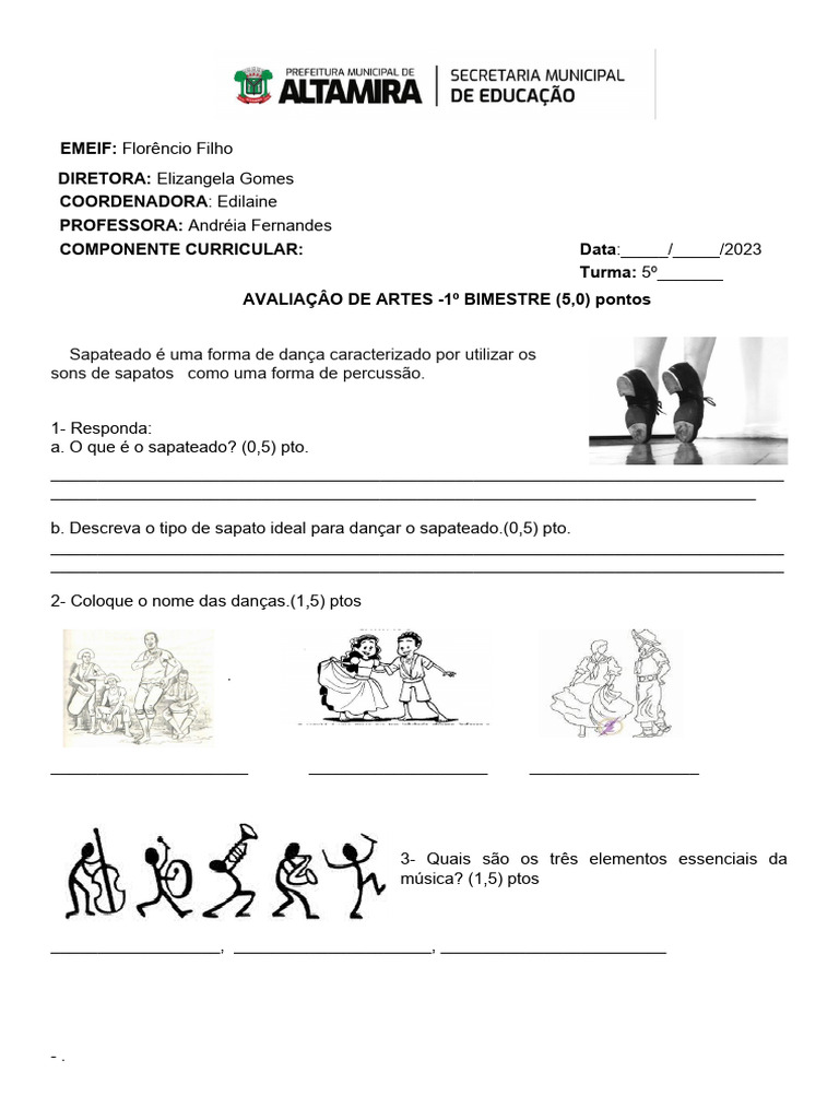 Avaliação de Artes: Sapateado e Romero Britto | PDF | Artes ...