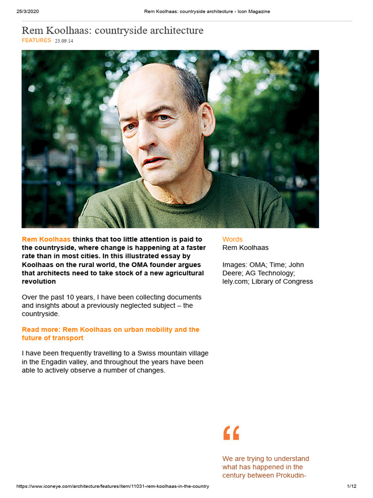 Rem Koolhaas Countryside Architecture PDF Agriculture Village