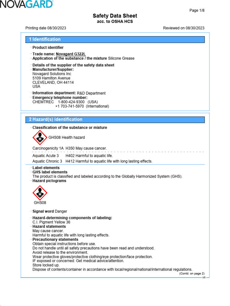 SDS Novagard G322L US 2023 | PDF | Occupational Safety And Health