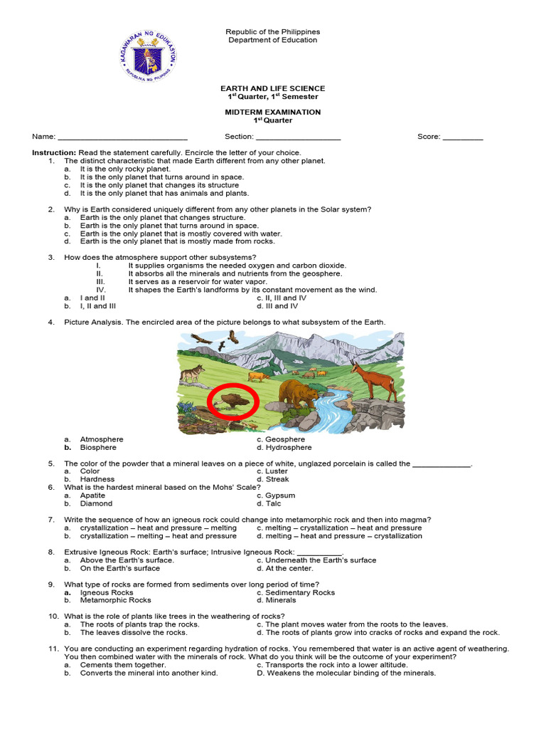 Earth and Life Science Midterm Exam | PDF | Rock (Geology) | Igneous Rock