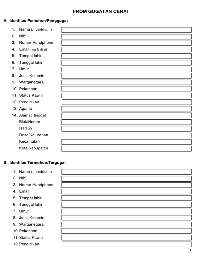Formulir Gugatan Cerai Online | PDF