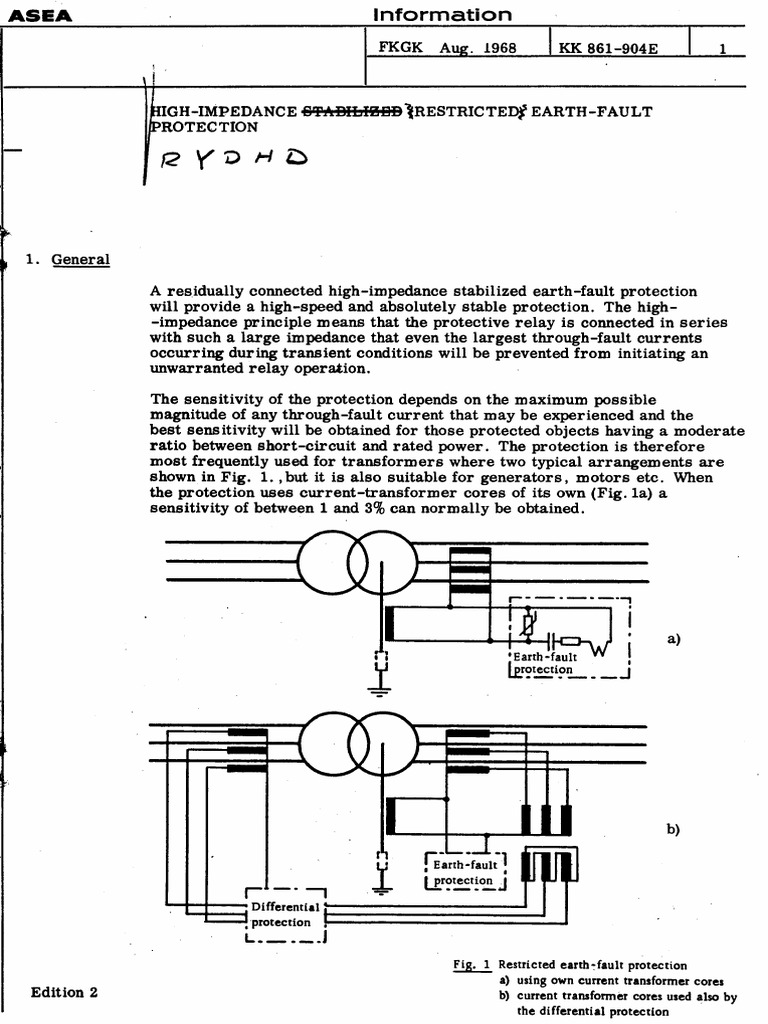RYDHD High-Impedance Restricted Earth-Fault Protection | PDF