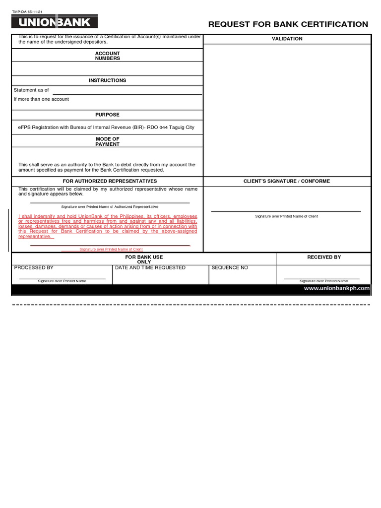 Bank Certification Request Form | PDF