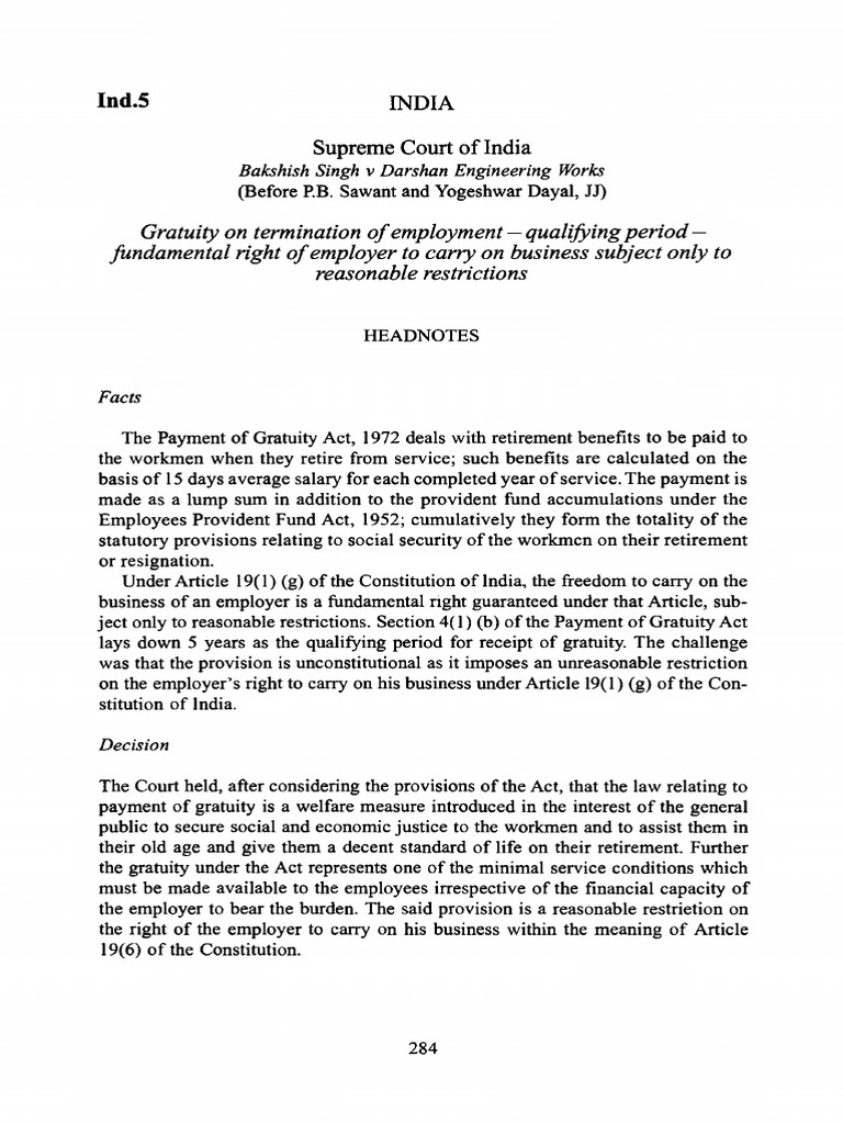 Supreme Court Ruling on Gratuity Rights | PDF | Employment | Justice