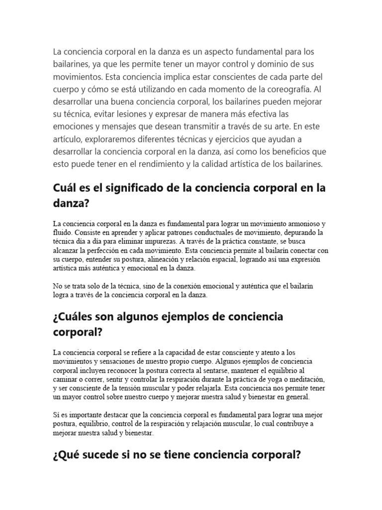 Conciencia corporal en la danza | PDF | Bailes | Las emociones