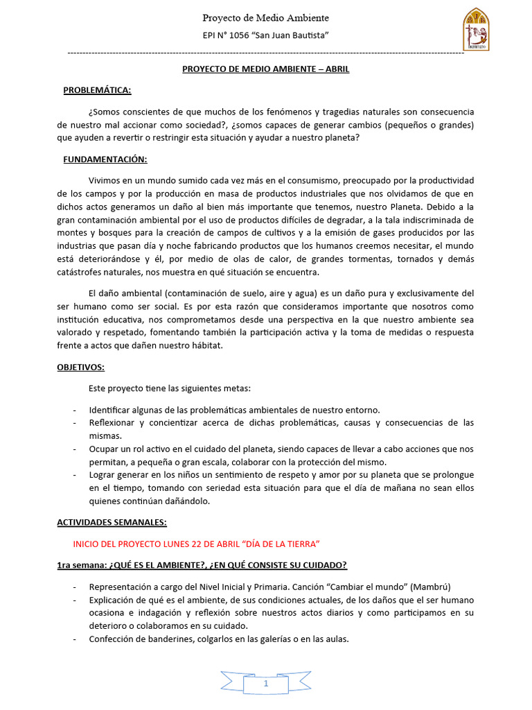 Proyecto Educativo sobre Medio Ambiente | PDF | Entorno natural | Residuos