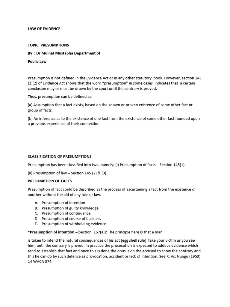 Types of Presumptions in Evidence Law | PDF | Burden Of Proof (Law ...