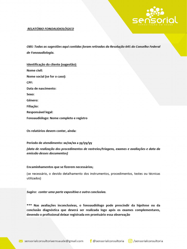 Modelo de Relatório Fonoaudiológico | PDF