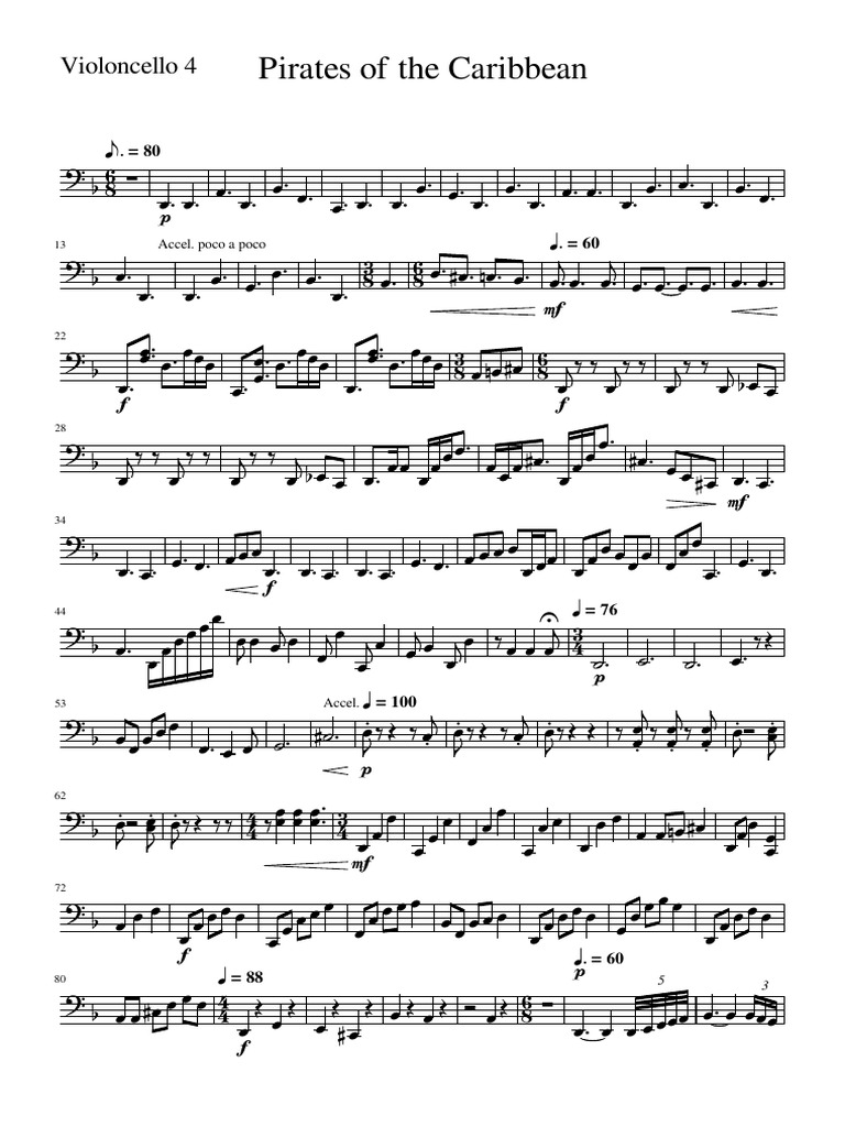 Cello Sheet Music: Pirates Theme | PDF | String Instruments