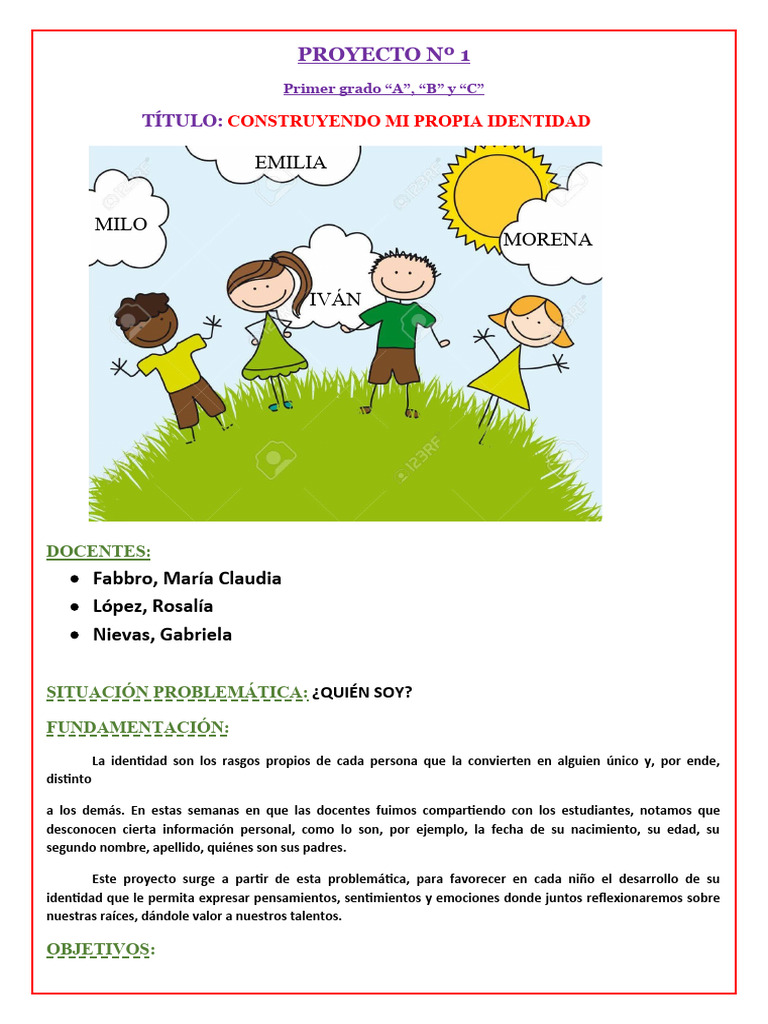 Proyecto Identidad en Primer Grado | PDF | Escritura | Comunicación humana