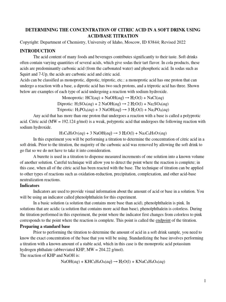 12 Clear Soda Titration Lab 2023 PDF Acid Titration