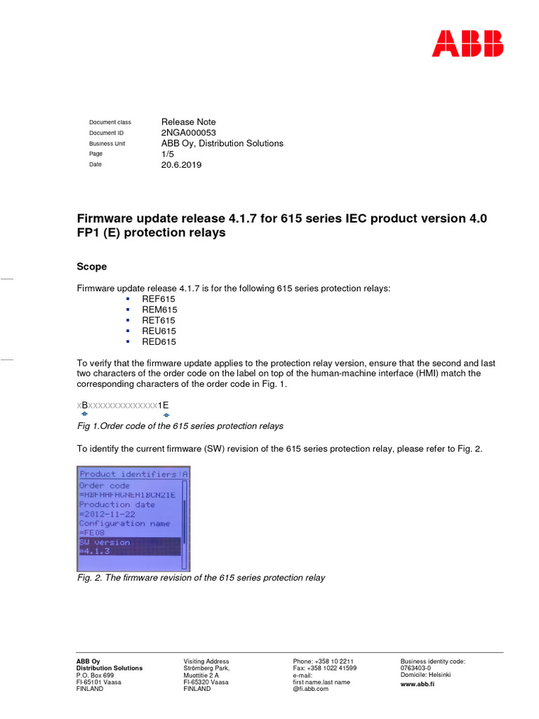 Firmware Update Release For 615 Series IEC Product Version 4.0 FP1 (E ...