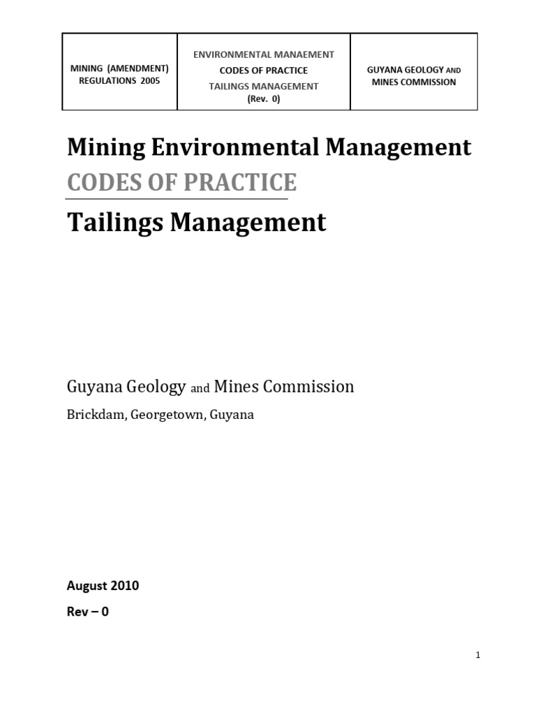 Guyana Tailings Management Code 2010 | PDF | Mining | Dam